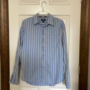 Aeropostale Original Blue White Brown Stripe Slim Fit Button Shirt Sz. Medium